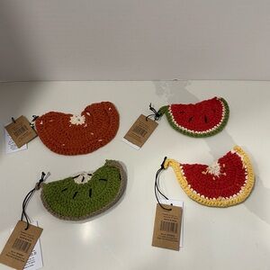 Creative Co-op 5”L Crocheted Fruit Shape Dish Scrubbers Set of 4